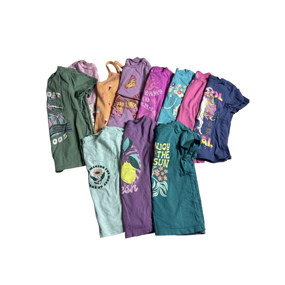 Girls Sz 6 Lot of 9 Shirts OshKosh Cat & Jack Justice Children’s Place Tees Tank - Picture 1 of 10
